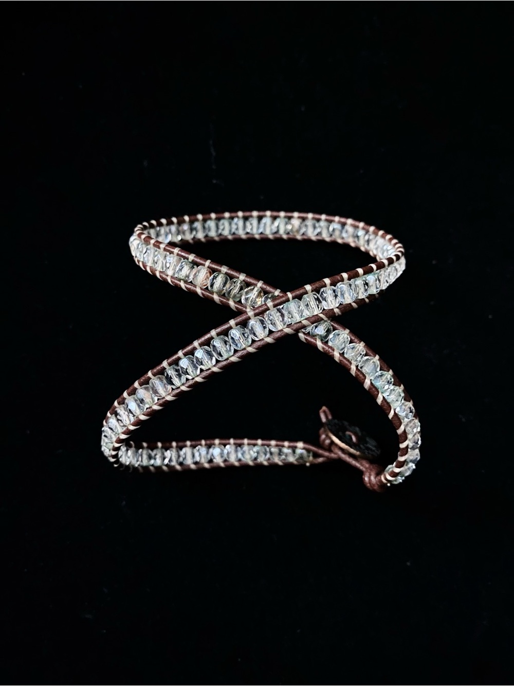 Wrap Leather Cord Crystal Faceted Bead Bracelet